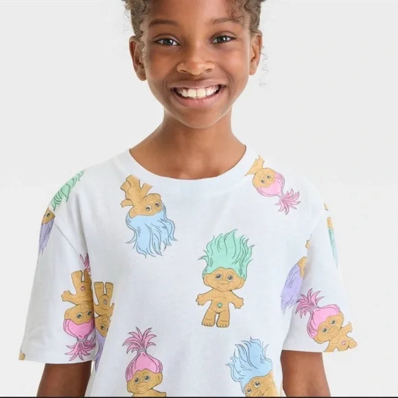 Trolls  Girl's Printed  T-Shirt White pastel Multicolor choose your size 👇 - Picture 2 of 7